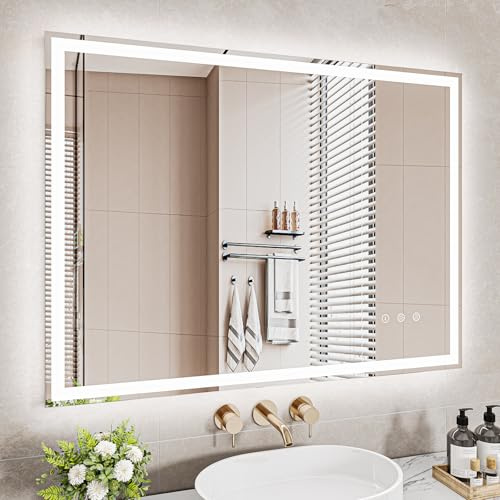 Dripex Espejo de Baño con Luz LED 80 x 60 cm, Interruptor Antivaho Independiente, 3 Temperaturas y Brillo Ajustable, Memoria, con Botón Impermeable Físico - Horizontal/Vertical