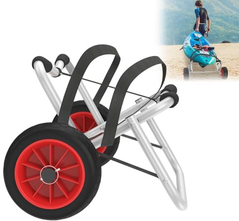 UISEBRT Carro para kayak plegable Carro para canoa plegable con capacidad de carga de hasta 100 kg con 3m de correas Cinturones de transporte de aluminio para SUP Carro para bote neumático, canoa