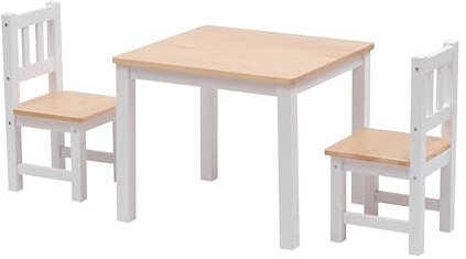 FurnitureHMD Kids Table and Chair Set, Nursery Sets,Bench with Hidden Storage Space,Solid Pine Wood,White and Natural Color (one table and two chairs set)