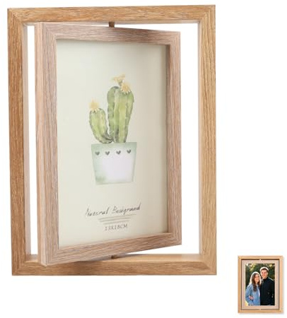 XIANJIA Cadre Photo en Bois Rotatif à 360°, 22.7 x 17.3 cm Cadre Photo de Bureau pour Préserver Vos Précieux Souvenirs, Idéal pour La Décoration de Votre Maison ou de Votre Bureau