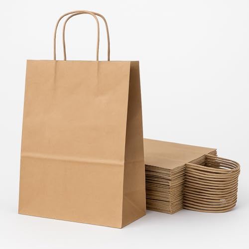 BeFreeX - Bolsas de papel kraft con asa rizada 24×11×32 cm | Pack 100 unidades | Bolsas para regalo personalizables | Pequeñas, ecológicas y resistentes para tiendas y eventos
