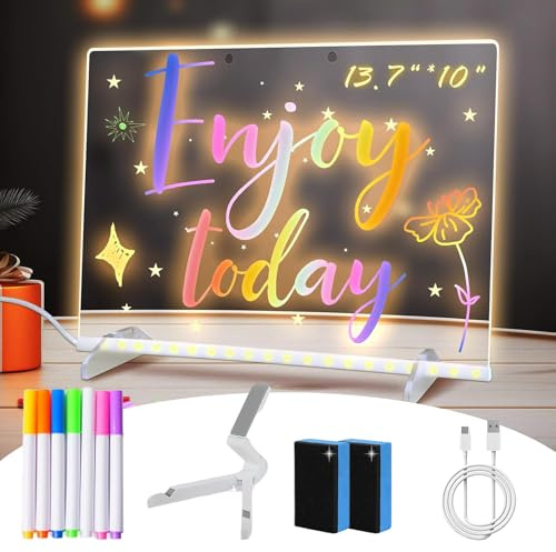 Tablette Lumineuse Wondiko, Tablette Dessin Lumineuse Enfant, Planche a Dessin Lumineuse, Tableau Acrylique LED Lumineux, Tableau Mémo Réinscriptible avec Support, 7 Stylos Couleurs (30×20cm)