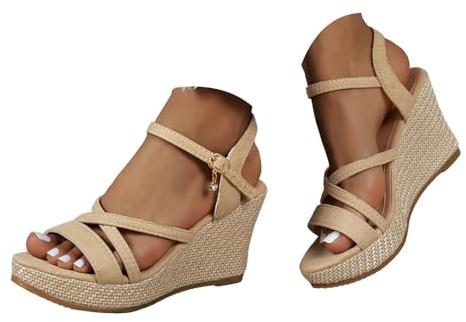 Sandales compensées élégantes pour femme avec lanières, sandales à plateforme tissées, confortables et respirantes, sandales de loisirs pour chaussures d'été