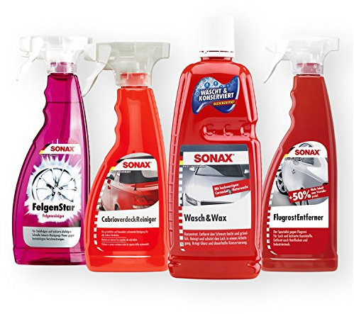 SONAX Auto Cabrio Pflege-Set 4-TLG Felgenreiniger Verdeckreiniger Wash&Wax