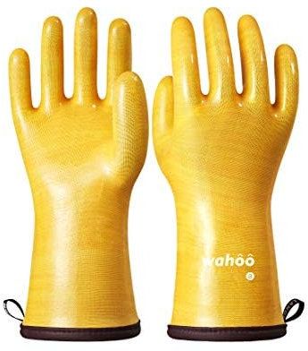 LANON wahoo Guanti da Forno per Affumicatori in Silicone Liquido, Grado di Contatto con Alimenti, Guanti Resistenti al Calore per Cucinare, Grigliare, Cuocere al Forno, Giallo, L