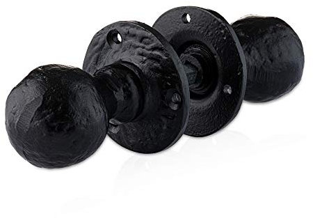 XFORT 63mm Schwarzer antiker kugelförmiger Einsteck-Türgriff, Türgriff-Set, runde Türgriffe aus Gusseisen, traditionelle Türknäufe für Holztüren im Innenbereich.