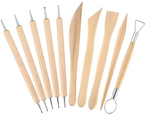 Clay Tools Set, Polymer Clay Tools, Wooden Modeling Clay Sculpting Tools, Pottery Tools Kit for DIY Art Crafts(10 PCs)