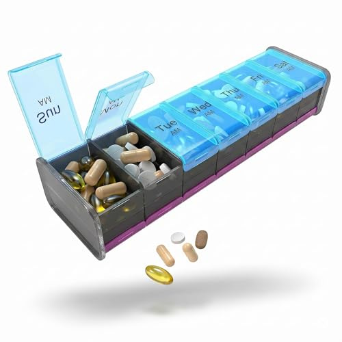 Extra Large Pill Organizer- XXL Pill Box 7 Day - Weekly Pill Organizer with AM PM Large Compartments Big Pill Case for Supplements Jumbo Pill Holder for Vitamins Huge Medicine Organizer 2 Times a Day