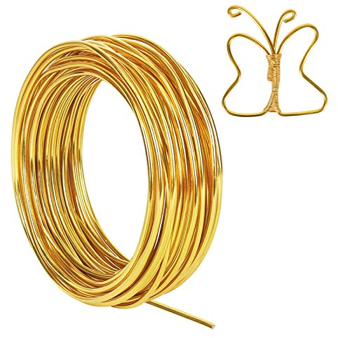 Tenn Well Aluminiumdraht 9 Gauge 3 mm dick 15 m biegbar Metalldraht für Fahrrad Modell Skelett Handwerk Blumenherstellung Schmuckherstellung Draht-Weben und Wickeln (Gold)