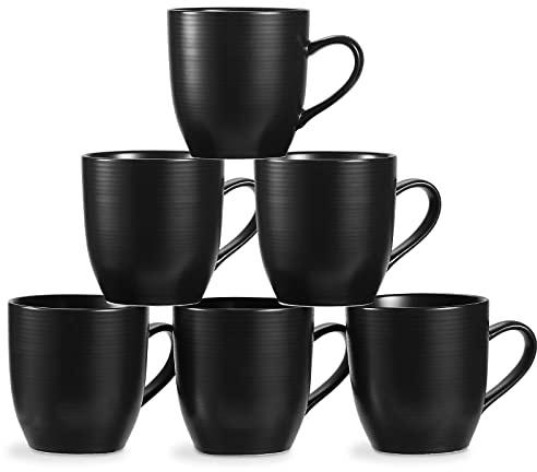 ONEMORE Kaffemuggar, set med 6, 473 ml keramisk mugg med handtag för te, kakao mjölk, juice latte cappuccino, stora kaffekoppar för män, kvinnor, hem eller kontor, användning för diskmaskin och