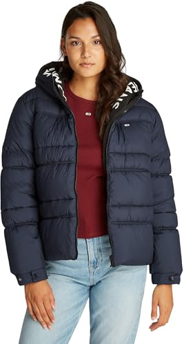 Tommy Jeans Donna Piumino Quilt Rouch Tape Jacket con Cappuccio, Blu (Dark Night Navy), XXS
