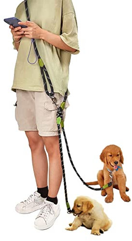 Doppelte Hundeleine 260cm Reflektierend Freihändige Leine Für Zwei Hunde Groß Mittel Und Klein Gehen 360° Kein Verwirren Schwarz
