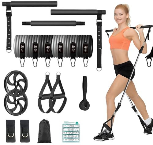 Fitness Bands,Resistance Bands Fitnessbänder,Pilates Bar Set,Widerstandsbändern 20/30/40lbs,Tragbares für Krafttraining,Körperstraffung with Training Instructions and Storage Bag (180 lbs-Anzug)