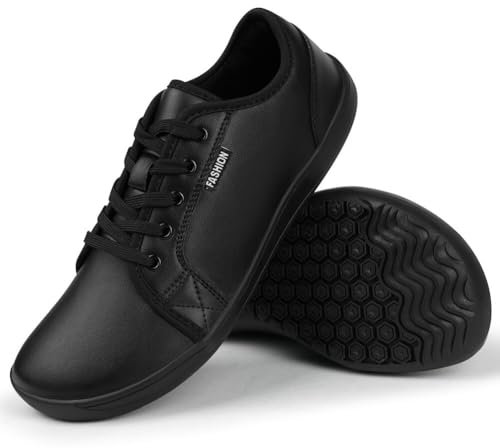 OFFCUP Breda barfotaskor för män, läderpromenadskor, utomhus vandringsskor lätta och andningsbara minimalistiska sneakers med noll droppsula läderskor, Svart, 39.5 EU