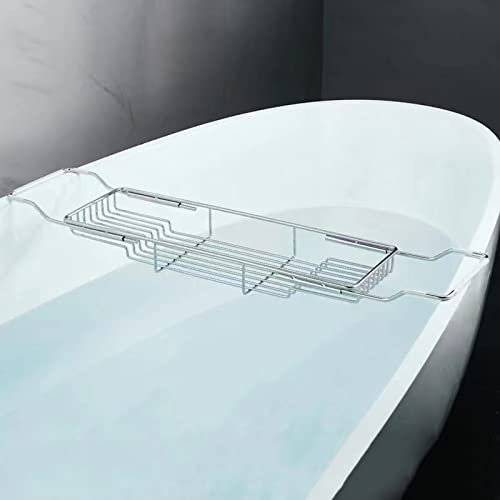 Vassoio espandibile per vasca da bagno in acciaio inox con impugnatura antiscivolo, si adatta alla maggior parte delle vasche, finitura cromata