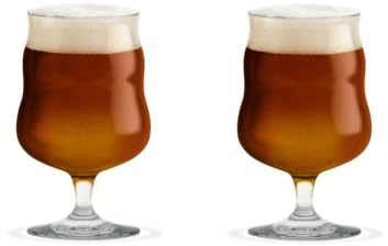 Holmegaard Mikkeller Universal Beer Glass Set, Stylish Tulip Shape with Stem for Dark & Strong Beers - 13.5 oz Machine Blown Glass, Dishwasher Safe, Elegant Craft Beer Drinkware (2-Piece Set)