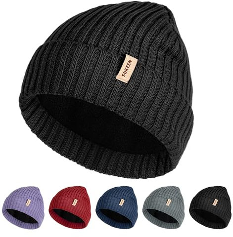 Sukeen Wintermütze Herren Damen wasserdichte Winddichte Beanie Unisex Warme Mütze Polarfleece für Outdoor-Sport Laufen Skifahren Radfahren Klettern Reisen Camping Schwarz