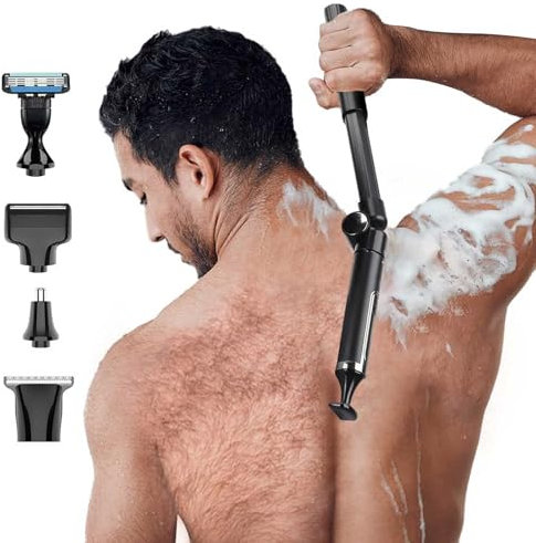 Fesatccoz Rasoi per la schiena da uomo, 4 in 1, rasoio elettrico senza fili, con manico regolabile di estensione IPX6, impermeabile