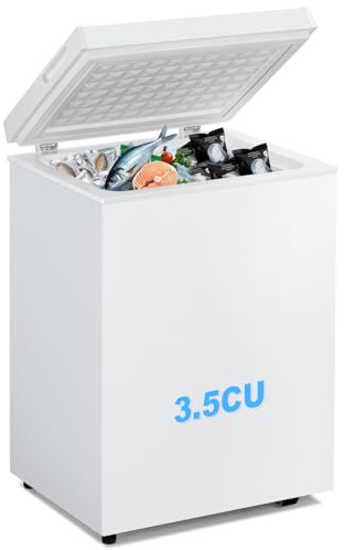 Stopsad 3.5 Cu.Ft Chest Freezer, Deep Freezer Holds Up to 78L, Small Freezer with Adjustable 7 Thermostat & Removable Basket, Freestanding Mini Freezer with Top Door for Home/Apartment/Garage, White
