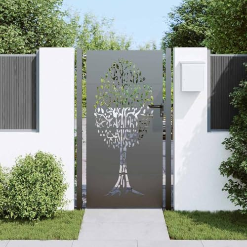 Canditree Black Metal Garden Gate with Lock, Powder-coated Steel (105 x 200 cm)