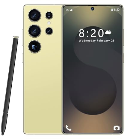 ULUCAN Smartphone S25 Ultra Pro 5G – 16 Go RAM, 1 to ROM | Écran HD AMOLED 7,3 144 Hz | 108 Mpx Principal, 72 Mpx Ultra Grand-Angle | Snapdragon 8 Gen 3 | 8 000 mAh | Android 14 | Débloqué,Gold-1TB