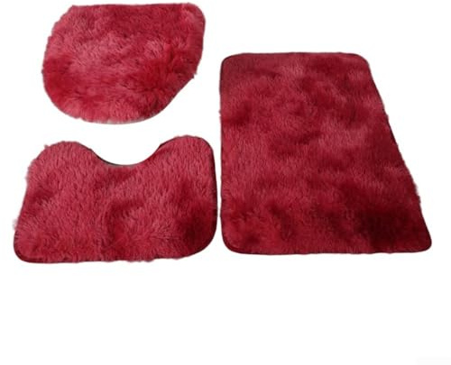 Juego de alfombras de baño antideslizantes de 3 piezas con microfibra suave y material absorbente, diseñadas para mayor seguridad y fácil cuidado con tela lavable a máquina (rojo)