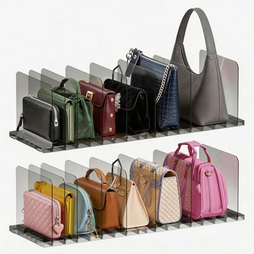 PAVSTINE Organizador Bolsos Apilable, 2 Piezas, Multiusos, Negro | 16 Compartimentos Divisor Para Armarios Desmontable,Caja Para Guardar Bolsos de Mujer Multiusos,Organizador Para Bolsos Apto