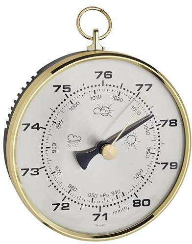 TFA Dostmann 29.4003 - Barómetro analógico con anillo de latón clásico, dimensiones 113 x 102 x 35 mm, diámetro 102 mm, fabricado en Alemania