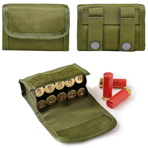 CZMYCBG Ceinture avec Étui pour Cartouches de Fusil de Calibre 20/12 et Fixation Molle – Sac Banane de 10 Cartouches pour Le Tir Tactique Au Pigeon d'argile et la Chasse(Green)