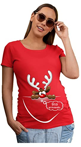 fashwork Maglietta Donna Ideale per Il Premaman Natale Natalizia Personalizzabile Sono io Il Regalo di Natale - STO arrivando - Renna di Babbo Natale - Idea Regalo t-Shirt Divertenti Gravidanza