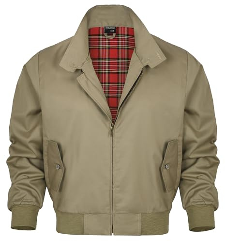 Shah Traders Harrington, giacca Harrington, giacca da uomo Army And Workwear Harrington, giacca in inglese a quadri, fodera a quadretti rossi, taglie XS-4XL, beige., L