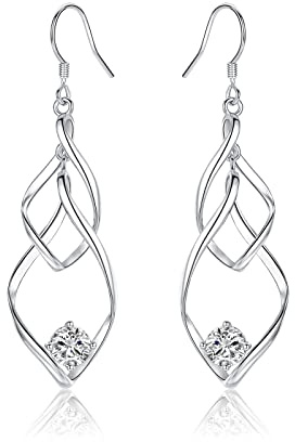 Ohrringe Silber 925 für Damen Herren Mädchen, Ohrstecker Silber 925 mit Zirkonia Ohrringe Hängend Lang Dangly Ohrhänger