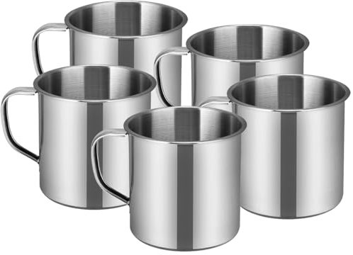 Operitacx 10Stück Edelstahl Tasse Camping Kaffeebecher Trinksuppenbecher Langlebiger Rostfreier Unzerbrechlicher Edelstahlbecher Mit Henkel Camping Tasse Edelstahl(Silber)