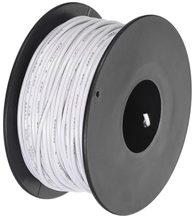 QUARKZMAN Filo 24AWG Calibro 24Filo Intrecciato in PVC Cavo Collegamento, Cavo Elettrico UL1007 Bobina Filo Rame Stagnato 30M/100 Piedi Bianco per Collegamenti Interni, Marino