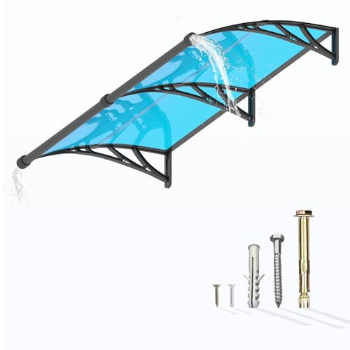 Auvent pour Porte d'entrée 150x80cm,Toit Marquise avec Gouttière en Polycarbonate Protection Contre Pluie,UV et la Neige Support Robuste en ABS Durable
