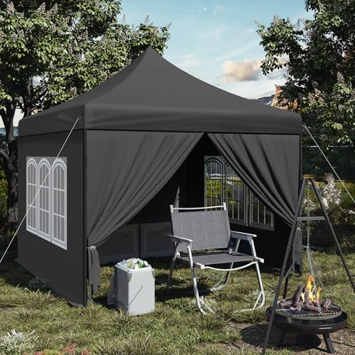 WOLTU Pavillon Das Spitzdach, Faltpavillon mit 4 Seitenwänden, Gartenpavillon wasserfest stabil UV-Schutz, Pop Up Partyzelt Outdoor, höhenverstellbar, mit Reißverschlusstür Fenster Tragetasche, Grau