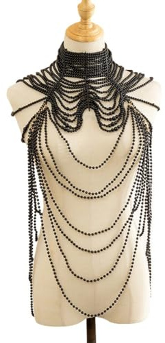 Glixoft Chaîne De Corps en Perles, Collier D'épaule Multicouche, Soutien-Gorge en Chaîne De Perles, Accessoires De Costume Haut À Mode pour Robe De Danse De Fête
