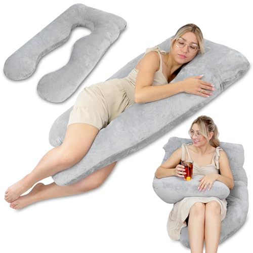 Cuscino per corpo 135cm – lungo per dormire sul fianco e migliorare il riposo Perfetto per il benessere in gravidanza e il sollievo della schiena forma a U