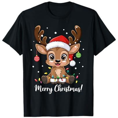 Renne Pull de Noël, Bonnet de Noël Mignon Merry Christmas T-Shirt