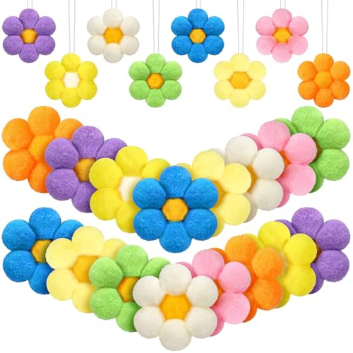 Remagr 24 Pcs Spring Easter Tree Ornaments Felt Daisy Flower Hanging Ornaments 1.96 Inches Felt Flowers Hanging Decor for Door Wall Mantel Decoration Arts Crafts Floral Garland Party Supplies Gifts