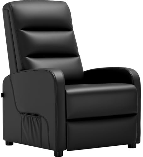 COMHOMA Relaxsessel Fernsehsessel mit Verstellbarer Rückenlehne bis 160°, Federkissen mit Fußstütze Einzelliege Sessel Wohnzimmer Einzel Liegesessel Schlafzimmer Heimkino PU-Schwarz