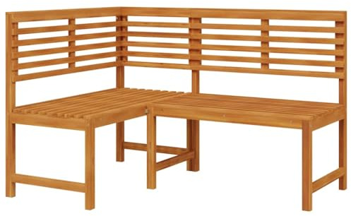 WRJENFSC Banco esquinero de jardín de 140 x 100 x 91 cm de madera maciza de acacia, banco de madera rústico para balcón y terraza, banco de esquina estable con respaldo, muebles de jardín duraderos