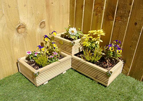Wood-Shed Ltd Corner Garden Wooden Decking Planter Plant Pot - Steps Herb Flower Timber Patio (Corner Covers) (Natural)