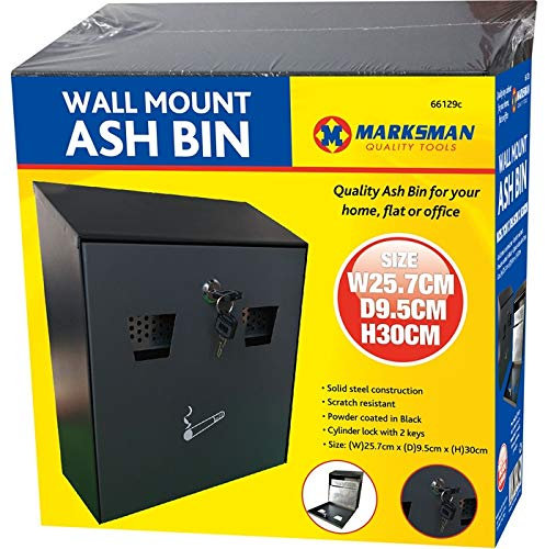 Wall Mounted Ashtray - Outdoor Pub Club Ash Bin Tray Cigarette Metal Lockable 30cm | Heavy Duty Home Pubs Clubs Office Home - Lockable To Prevent Kids 2 Keys