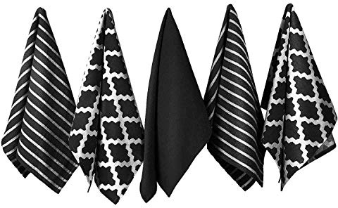 Penguin Home Premium 100% Pure Cotton Tea Towel for Kitchen, Set of 5 Kitchen Towels, Soft & Durable Kitchen Cloths Towel Set, Machine Washable, 65 x 45 cm Colour - Black