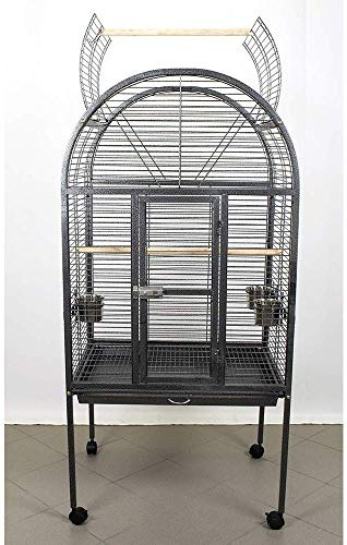 Pet's Solution - Gabbia per Pappagalli e Grandi Uccelli con Posatoi, Ciotole, Ruote, Griglia e Vassoio Estraibile, Nera - Dimensioni Esterne 76x60x156h cm