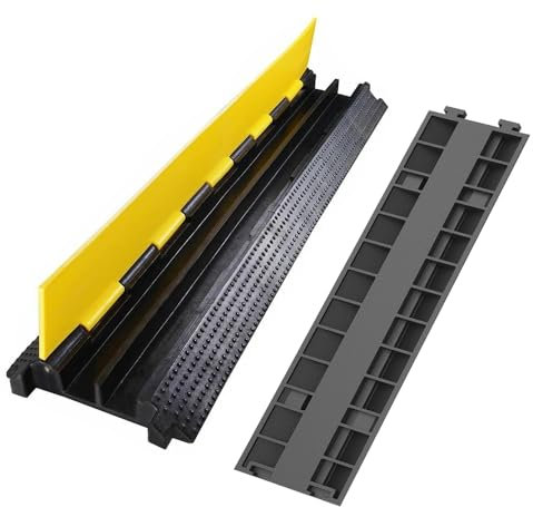 Pont de câble 2 canaux 100 x 25 x 5 cm Protection Contre Les débordements pour câbles 3T/6614 lbs Passe-câbles Protection pour câbles extérieurs, Passage Plancher pour Câble Passe Câble Sol