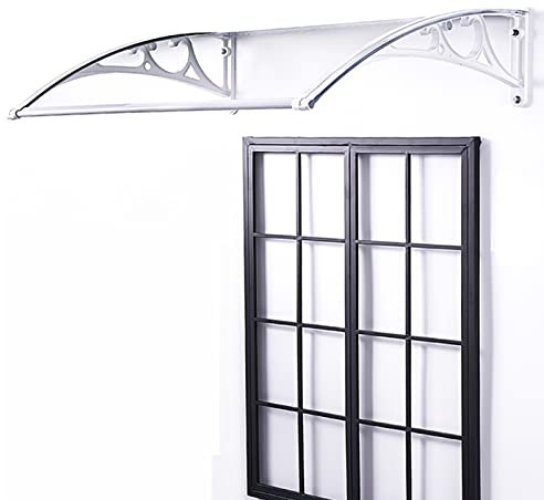 Zlovne Auvent de Porte d'Entrée Marquise de Porte d?Entrée,Auvent de Fenêtre Toit Marquise en Polycarbonate Transparent avec Support Blanc,Auvent de Véranda Charge Maximale:300kg (60x80cm/24 x31)