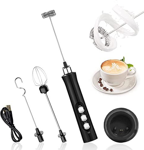 Ozvavzk Elektrischer Milchaufschäumer mit Drei Quirl, USB Wiederaufladbar Milchschäumer Schneebesen, Handheld Milk Frother Edelstahl Aufschäumer für Kaffee/Latte/Cappuccino/Heiße Schokolade/Matcha