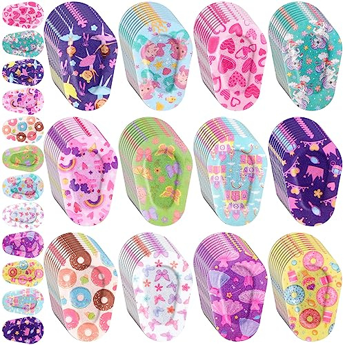 Panelee 60 Pcs Adhesive Eye Patches Bulk Breathable Material, Light Blocking Cotton Colorful and Fun Designs Adhesive Bandages, 12 Styles